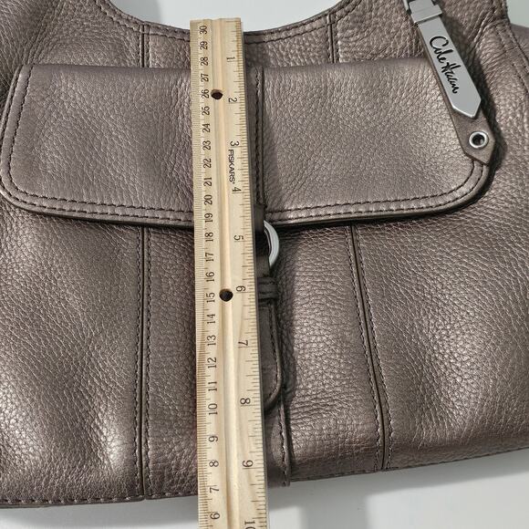 Cole Hann Pebbled Leather Bronze Pewter Shoulder Bag - Picture 2 of 10